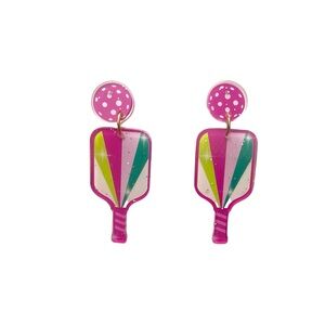 Handcrafted Vibrant Pink and Green Paddle Earrings